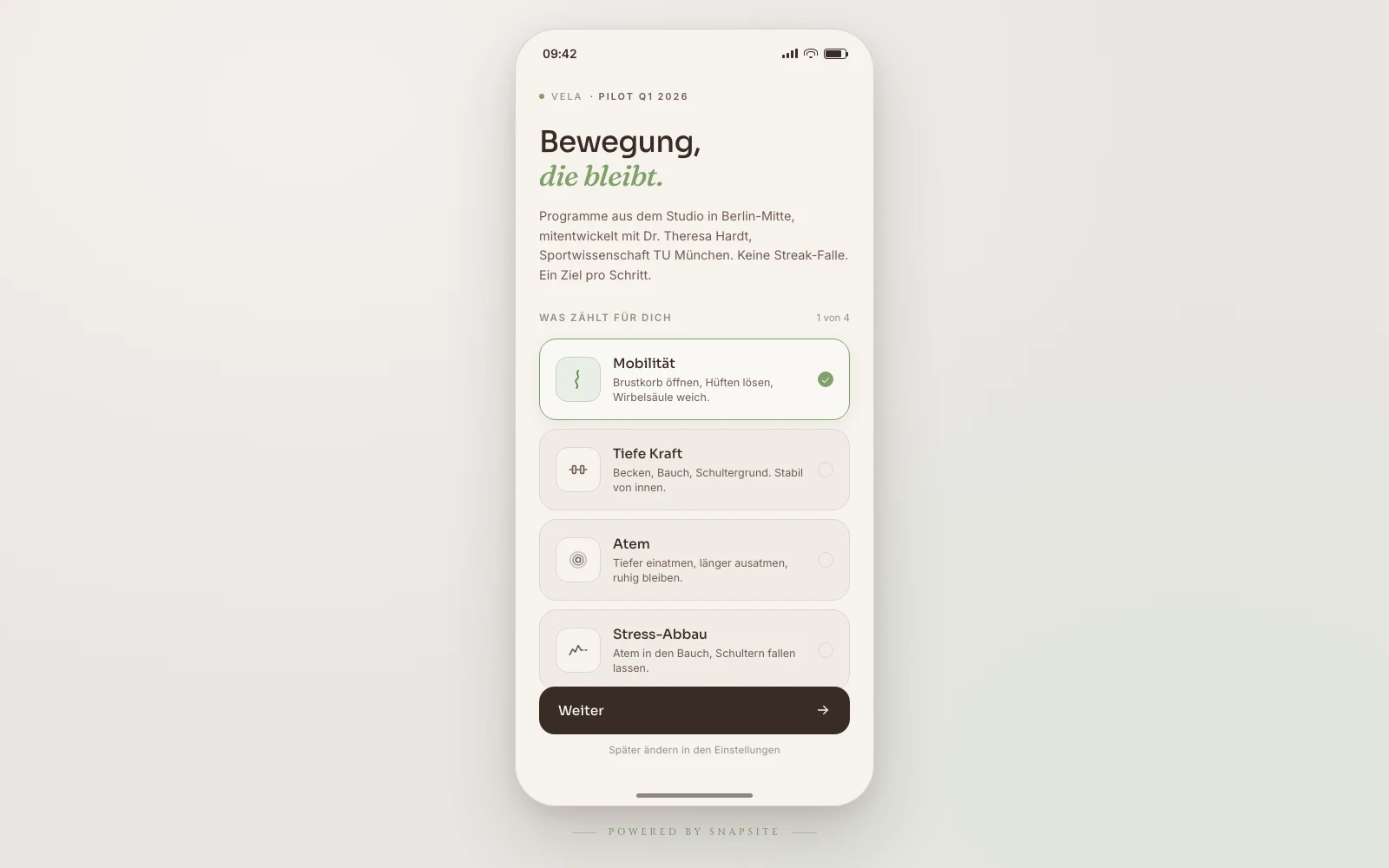 Onboarding mit Goal-Pick