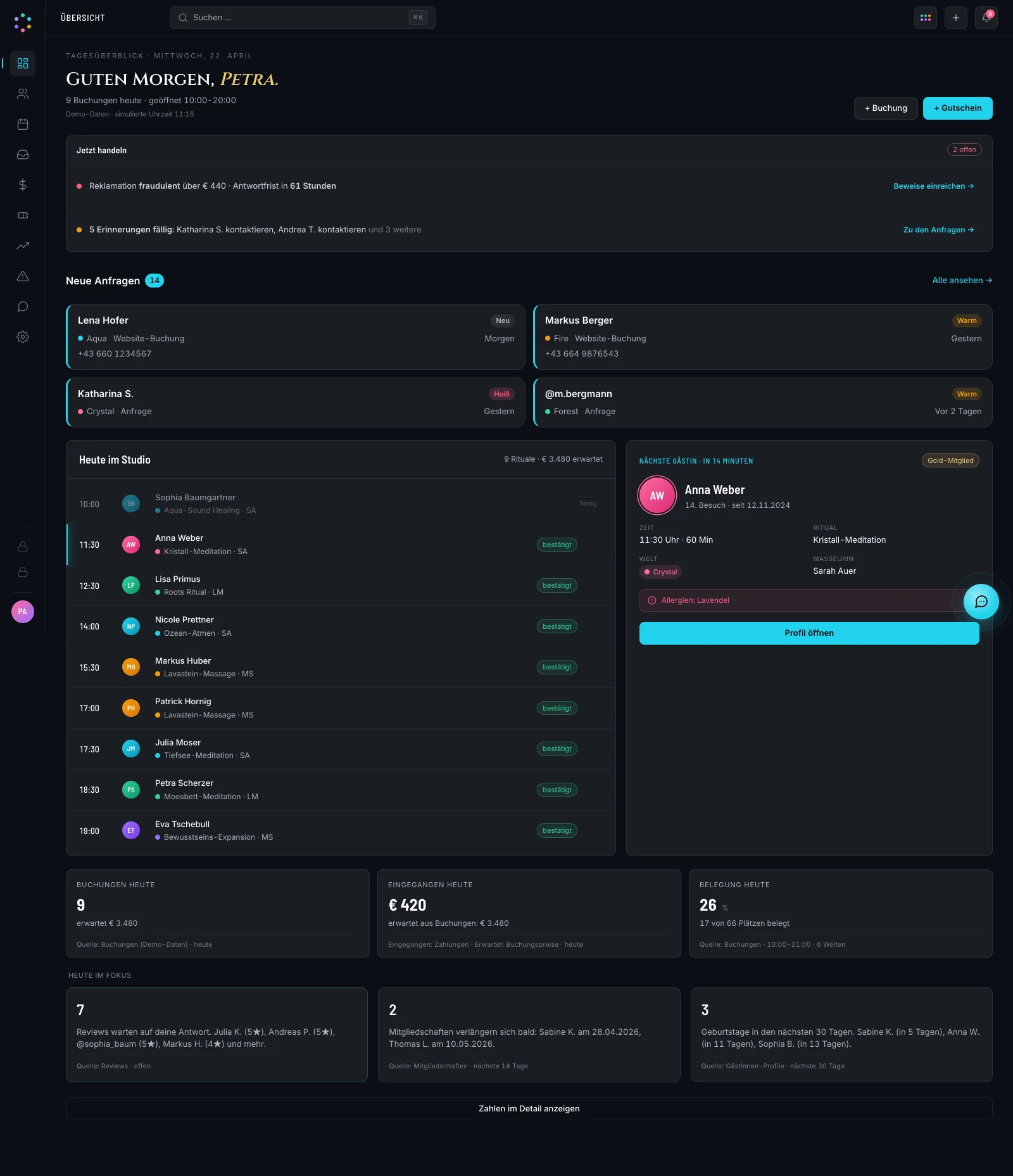 CRM-Dashboard mit Tagesüberblick